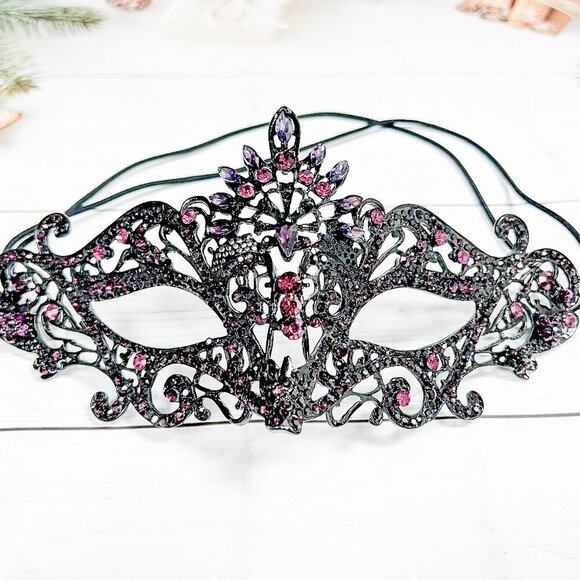 Masquerade Mask, Cosplay Mask, Purple Crystal Mask, Black Mask, Halloween Mask